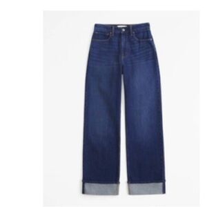 Abercrombie High Rise 90s Relaxed Jean- Dark with Cuff, 4 Long